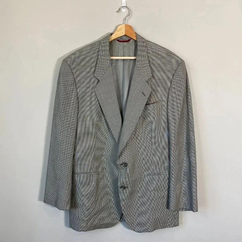 Hart Schaffner Marx Herringbone Wool Sport Coat Blazer Jacket 43L Black Ivory